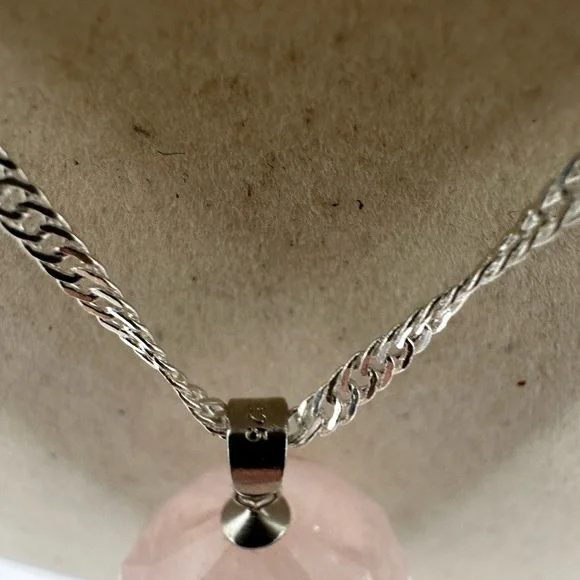 SOLD Rose Quartz 3D Round Pendant on Sterling Silver Chain - Picture 6 of 13